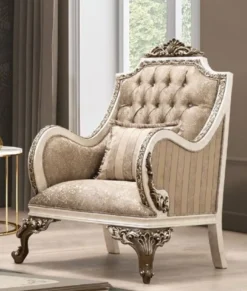 Casa Padrino Luxus Barock Sessel Beige / Cremefarben / Braun / Gold - Prunkvoller Wohnzimmer Sessel mit elegantem Muster - Barock Wohnzimmer Möbel