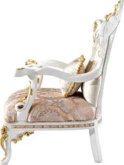 Casa Padrino Luxus Barock Sessel Gold / Silber / Braun / Weiß / Gold - Prunkvoller Wohnzimmer Sessel mit Glitzersteinen - Barockstil Wohnzimmer Möbel - Luxus Möbel im Barockstil - Edel & Prunkvoll