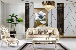 Casa Padrino Luxus Barock Sessel Gold / Silber / Braun / Weiß / Gold - Prunkvoller Wohnzimmer Sessel mit Glitzersteinen - Barockstil Wohnzimmer Möbel - Luxus Möbel im Barockstil - Edel & Prunkvoll