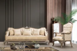 Casa Padrino Luxus Barock Sessel Beige / Gold / Braun / Silber - Wohnzimmer Sessel im Barockstil - Barock Wohnzimmer Möbel - Edel & Prunkvoll