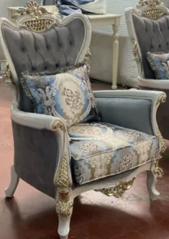 Casa Padrino Luxus Barock Sessel Grau / Mehrfarbig / Weiß / Gold - Handgefertigter Wohnzimmer Sessel mit elegantem Muster - Barock Wohnzimmer Möbel - Edel & Prunkvoll
