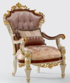 Casa Padrino Luxus Barock Sessel Rosa / Braun / Silber / Gold 78 x 70 x H. 116 cm - Prunkvoller Wohnzimmer Sessel mit elegantem Muster - Barock Möbel