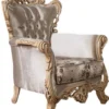 Casa Padrino Luxus Barock Sessel Beige / Braun / Naturfarben - Prunkvoller Wohnzimmer Sessel mit elegantem Muster - Barock Wohnzimmer Möbel