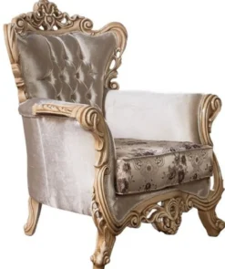 Casa Padrino Luxus Barock Sessel Beige / Braun / Naturfarben - Prunkvoller Wohnzimmer Sessel mit elegantem Muster - Barock Wohnzimmer Möbel
