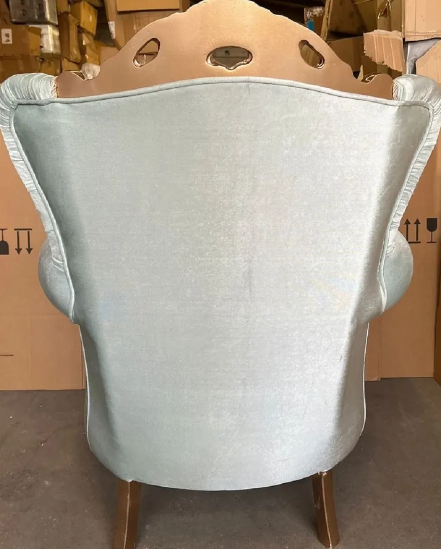 Casa Padrino Luxus Barock Sessel Türkis Muster / Gold - Prunkvoller Wohnzimmer Sessel mit Glitzersteinen - Luxus Wohnzimmer Möbel im Barockstil - Barock Möbel - Edel & Prunkvoll