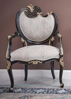 Casa Padrino Luxus Barock Sessel Linke Seite Grau / Schwarz / Gold - Barock Möbel - Made in Italy