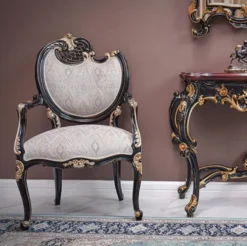 Casa Padrino Luxus Barock Sessel Linke Seite Grau / Schwarz / Gold - Barock Möbel - Made in Italy