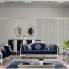 Casa Padrino Luxus Barock Sessel Blau / Silber / Gold 75 x 80 x H. 120 cm - Prunkvoller Wohnzimmer Sessel mit Streifen - Barock Wohnzimmer Möbel