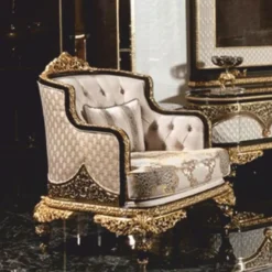 Casa Padrino Luxus Barock Sessel Grau / Braun / Gold - Barock Wohnzimmer & Hotel Sessel - Prunkvolle Barock Möbel