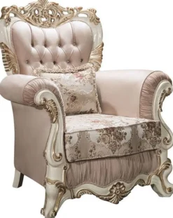 Casa Padrino Luxus Barock Sessel mit Glitzersteinen und dekorativem Kissen Rosa / Weiß / Gold 106 x 90 x H. 110 cm - Wohnzimmer Möbel im Barockstil