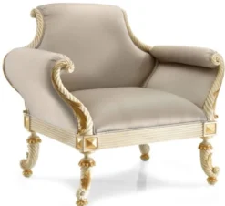 Casa Padrino Luxus Barock Sessel Grau / Cremeweiß / Gold - Handgefertigter Barockstil Wohnzimmer Sessel - Luxus Wohnzimmer Möbel im Barockstil - Luxus Qualität - Made in Italy