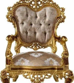 Casa Padrino Luxus Barock Sessel Grau Muster / Braun / Gold - Prunkvoller Wohnzimmer Sessel mit Glitzersteinen - Luxus Wohnzimmer Möbel im Barockstil - Barock Möbel - Edel & Prunkvoll