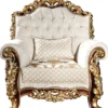 Casa Padrino Luxus Barock Sessel Weiß / Gold / Braun / Gold 78 x 75 x H. 120 cm - Prunkvoller Wohnzimmer Sessel mit dekorativem Kissen - Barock Möbel