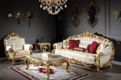 Casa Padrino Luxus Barock Sessel Weiß / Gold / Braun / Gold 78 x 75 x H. 120 cm - Prunkvoller Wohnzimmer Sessel mit dekorativem Kissen - Barock Möbel
