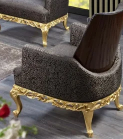 Casa Padrino Luxus Barock Sessel Grau / Dunkelbraun / Gold - Prunkvoller Wohnzimmer Sessel - Barockstil Wohnzimmer Möbel - Luxus Möbel im Barockstil - Barock Einrichtung - Edel & Prunkvoll