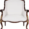 Casa Padrino Luxus Barock Sessel Weiß / Dunkelbraun / Gold - Prunkvoller Wohnzimmer Sessel im Barockstil - Barock Wohnzimmer Möbel - Edel & Prunkvoll