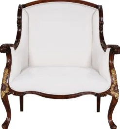Casa Padrino Luxus Barock Sessel Weiß / Dunkelbraun / Gold - Prunkvoller Wohnzimmer Sessel im Barockstil - Barock Wohnzimmer Möbel - Edel & Prunkvoll