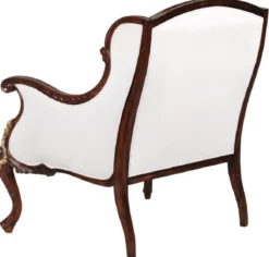 Casa Padrino Luxus Barock Sessel Weiß / Dunkelbraun / Gold - Prunkvoller Wohnzimmer Sessel im Barockstil - Barock Wohnzimmer Möbel - Edel & Prunkvoll