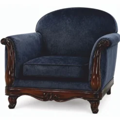 Casa Padrino Luxus Barock Sessel Blau / Dunkelbraun - Barock Wohnzimmer Möbel
