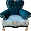 Casa Padrino Luxus Barock Sessel Türkis / Grün / Creme - Prunkvoller Wohnzimmer Sessel mit elegantem Blumenmuster und Glitzersteinen - Barock Wohnzimmer Möbel