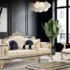 Casa Padrino Luxus Barock Sessel Weiß / Creme / Schwarz / Antik Gold - Barockstil Wohnzimmer Sessel mit elegantem Muster - Luxus Wohnzimmer Möbel im Barockstil - Barock Einrichtung - Barock Möbel