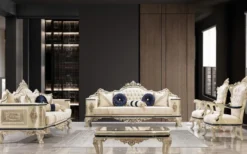 Casa Padrino Luxus Barock Sessel Weiß / Creme / Schwarz / Antik Gold - Barockstil Wohnzimmer Sessel mit elegantem Muster - Luxus Wohnzimmer Möbel im Barockstil - Barock Einrichtung - Barock Möbel