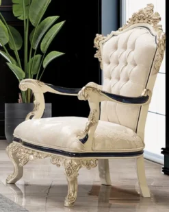 Casa Padrino Luxus Barock Sessel Weiß / Creme / Schwarz / Antik Gold - Barockstil Wohnzimmer Sessel mit elegantem Muster - Luxus Wohnzimmer Möbel im Barockstil - Barock Einrichtung - Barock Möbel
