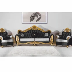 Casa Padrino Luxus Barock Sessel mit Glitzersteinen Schwarz / Silber / Gold - Barockstil Möbel