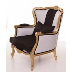 Casa Padrino Luxus Barock Sessel im prunkvollen Stil, Schwarz, Weiß und Gold, 75 x 98 x 86 cm