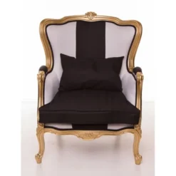 Casa Padrino Luxus Barock Sessel im prunkvollen Stil, Schwarz, Weiß und Gold, 75 x 98 x 86 cm