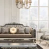 Casa Padrino Luxus Barock Sessel Blau / Gold / Grau / Weiß / Gold - Prunkvoller Wohnzimmer Sessel mit elegantem Muster - Barock Wohnzimmer Möbel