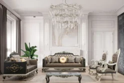 Casa Padrino Luxus Barock Sessel Blau / Gold / Grau / Weiß / Gold - Prunkvoller Wohnzimmer Sessel mit elegantem Muster - Barock Wohnzimmer Möbel