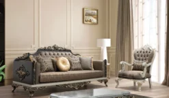 Casa Padrino Luxus Barock Sessel Blau / Gold / Grau / Weiß / Gold - Prunkvoller Wohnzimmer Sessel mit elegantem Muster - Barock Wohnzimmer Möbel