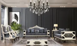 Casa Padrino Luxus Barock Sessel Blau / Weiß / Gold - Prunkvoller Wohnzimmer Sessel mit elegantem Muster - Luxus Wohnzimmer Möbel im Barockstil - Barock Möbel - Barock Einrichtung