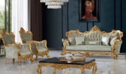 Casa Padrino Luxus Barock Sessel Grün / Gold 100 x 100 x H. 122 cm - Handgefertigter Wohnzimmer Sessel mit elegantem Muster - Barock Wohnzimmer Möbel - Edel & Prunkvoll