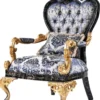 Casa Padrino Luxus Barock Sessel Blau / Schwarz / Gold - Prunkvoller Wohnzimmer Sessel - Barockstil Wohnzimmer Möbel - Luxus Möbel im Barockstil - Barock Einrichtung - Wohnzimmer Einrichtung