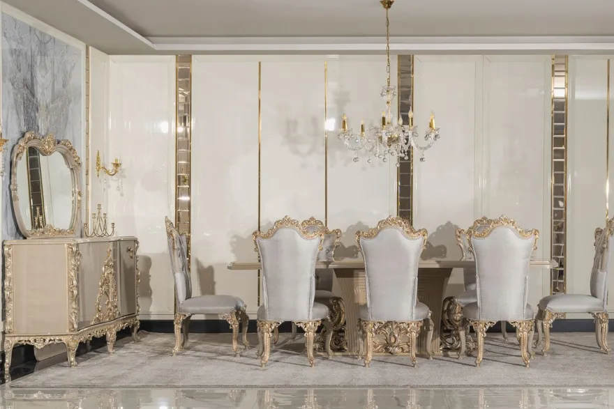 Casa Padrino Luxus Barock Sideboard mit Spiegel Grau / Gold - Luxus Möbel Möbel im Barockstil - Barock Möbel - Barock Einrichtung - Edel & Prunkvoll