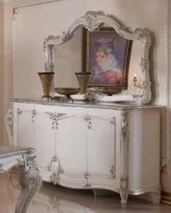 Casa Padrino Luxus Barock Sideboard mit Wandspiegel Weiß / Creme / Silber