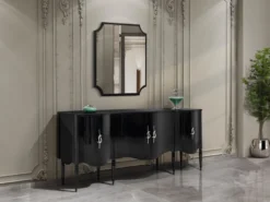Casa Padrino Luxus Barock Sideboard mit Wandspiegel Schwarz / Silber - Barock Möbel