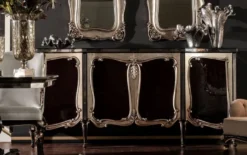 Casa Padrino Luxus Barock Sideboard Schwarz / Silber - Eleganter Massivholz Schrank mit 4 Türen - Barock Möbel