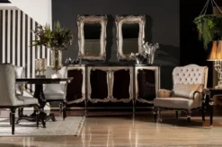 Casa Padrino Luxus Barock Sideboard Schwarz / Silber - Eleganter Massivholz Schrank mit 4 Türen - Barock Möbel