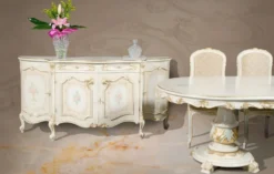 Casa Padrino Luxus Barock Sideboard Weiß / Cremefarben / Mehrfarbig / Gold - Edler Massivholz Schrank mit 4 Türen - Barock Möbel - Luxus Qualität - Made in Italy