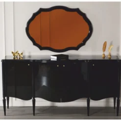 Casa Padrino Luxus Barock Sideboard mit Spiegel Schwarz 215 cm - Barock Möbel