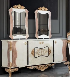 Casa Padrino Luxus Barock Sideboard und 2 Spiegel Weiß / Creme / Braun / Gold - Luxus Möbel Möbel im Barockstil - Barock Möbel - Barock Einrichtung - Edel & Prunkvoll