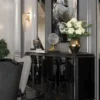 Casa Padrino Luxus Barock Sideboard Schwarz / Antik Gold 226 x 57 x H. 103 cm - Edler Wohnzimmer Schrank mit 4 Türen und Glasplatte - Hochwertige Wohnzimmer Möbel im Barockstil