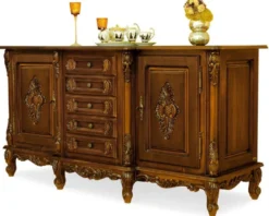 Casa Padrino Luxus Barock Sideboard Braun - Prunkvoller Massivholz Schrank mit 5 Schubladen und 2 Türen - Luxus Möbel im Barockstil - Barock Möbel - Edel & Prunkvoll