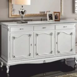 Casa Padrino Luxus Barock Sideboard Weiß / Silber 180 cm - Barock Möbel - Made in Italy