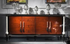 Casa Padrino Luxus Barock Sideboard Braun / Schwarz / Silber - Edler Massivholz Schrank mit 4 Türen - Barock Möbel