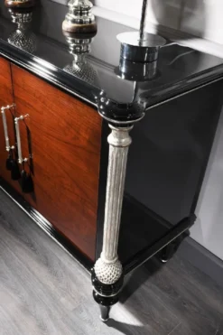 Casa Padrino Luxus Barock Sideboard Braun / Schwarz / Silber - Edler Massivholz Schrank mit 4 Türen - Barock Möbel