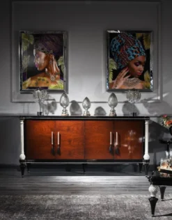 Casa Padrino Luxus Barock Sideboard Braun / Schwarz / Silber - Edler Massivholz Schrank mit 4 Türen - Barock Möbel